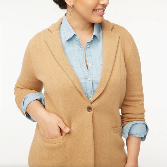 J. CREW Factory Schoolboy Sweater Blazer Heather Acorn Tan Sz XXL {3R1} - Picture 2 of 9